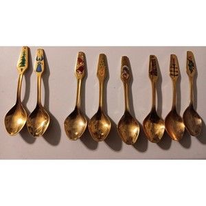 8 MEKA DENMARK Gold Plated CHRISTMAS Demitass Spoons 1966, 1967, 1969-1974 NO 68